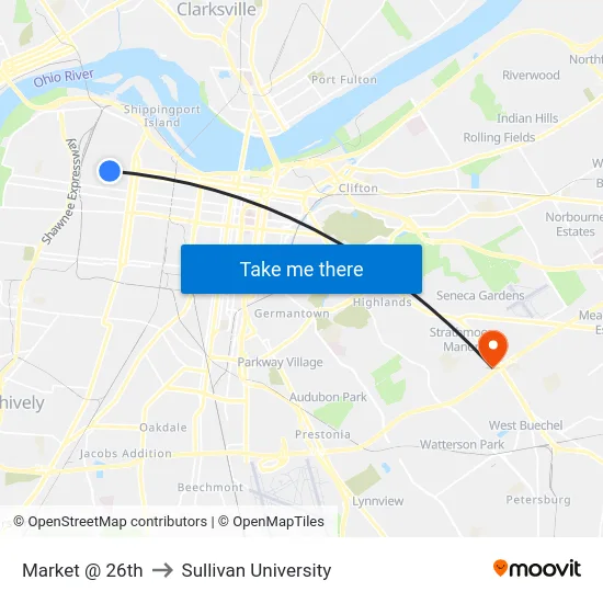 Market @ 26th to Sullivan University map