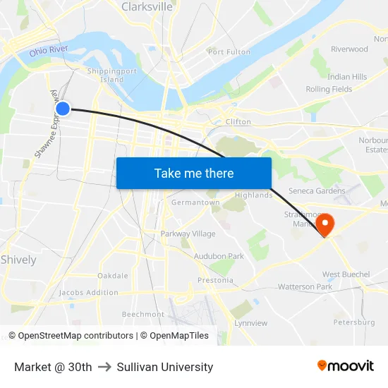 Market @ 30th to Sullivan University map