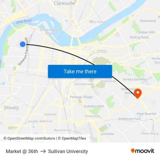Market @ 36th to Sullivan University map