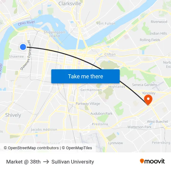Market @ 38th to Sullivan University map