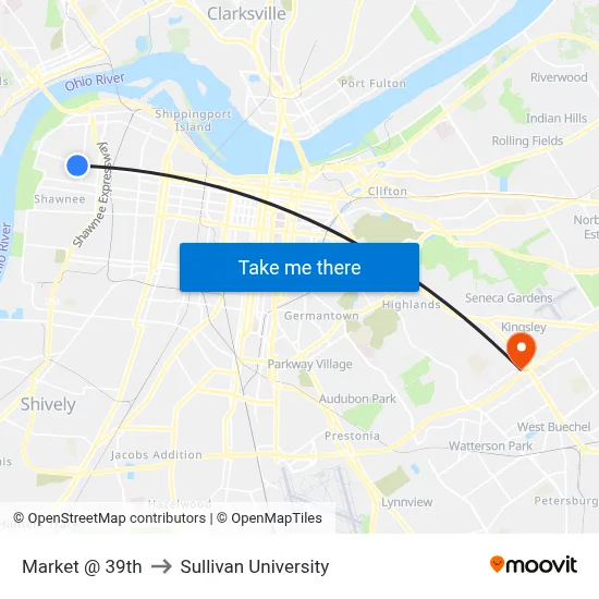 Market @ 39th to Sullivan University map