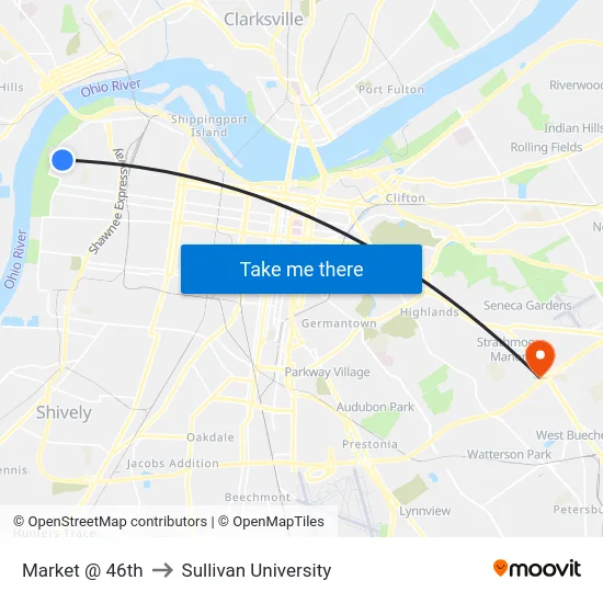 Market @ 46th to Sullivan University map