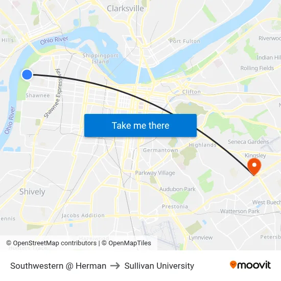 Southwestern @ Herman to Sullivan University map