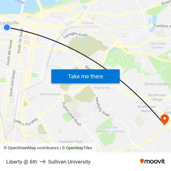 Liberty @ 6th to Sullivan University map