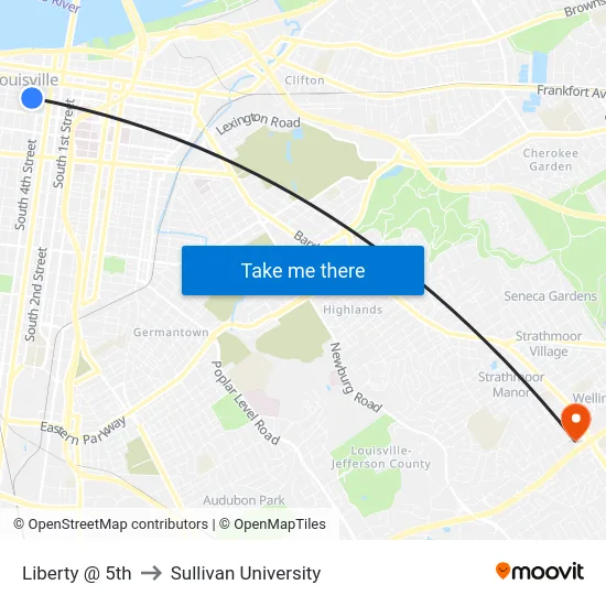 Liberty @ 5th to Sullivan University map