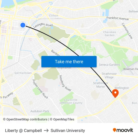 Liberty @ Campbell to Sullivan University map
