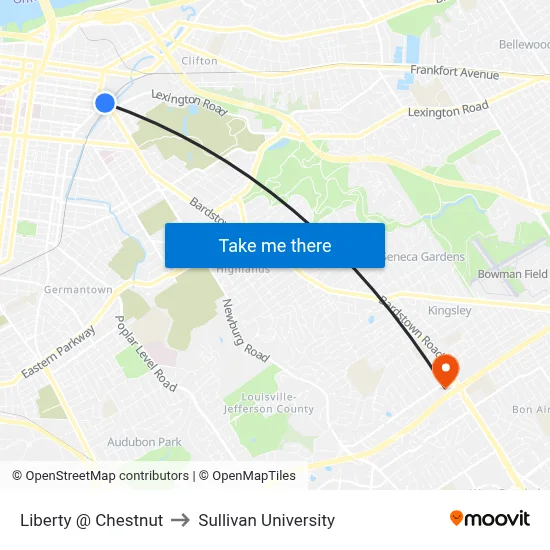 Liberty @ Chestnut to Sullivan University map