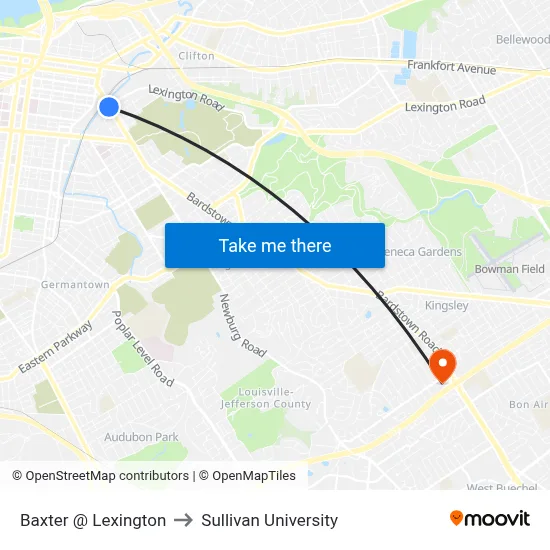 Baxter @ Lexington to Sullivan University map