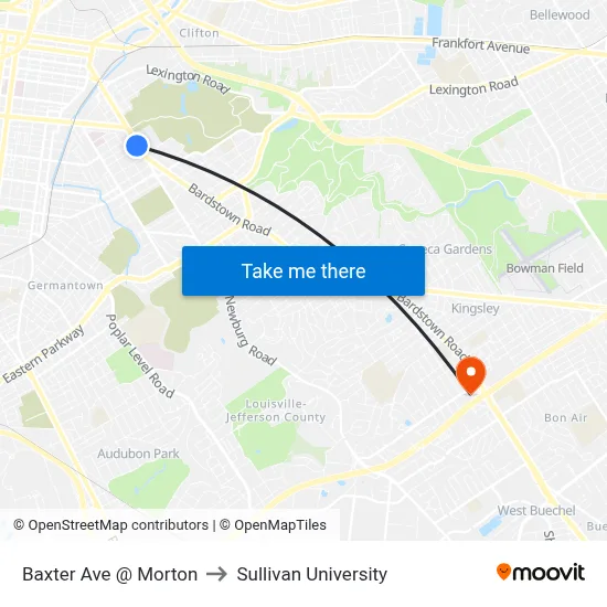Baxter Ave @ Morton to Sullivan University map