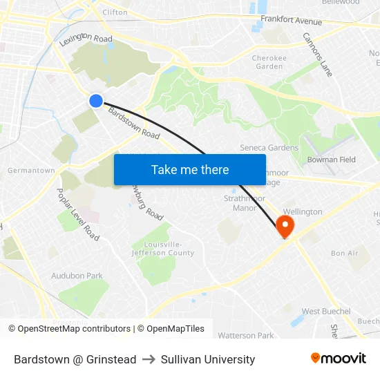 Bardstown @ Grinstead to Sullivan University map