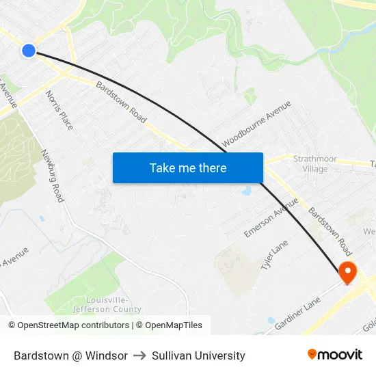 Bardstown @ Windsor to Sullivan University map