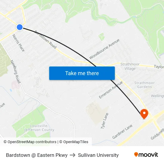Bardstown @ Eastern Pkwy to Sullivan University map