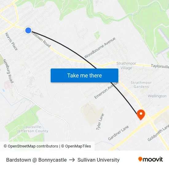 Bardstown @ Bonnycastle to Sullivan University map
