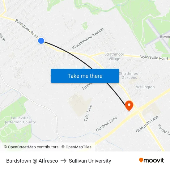 Bardstown @ Alfresco to Sullivan University map