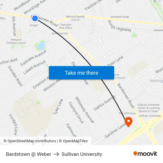 Bardstown @ Weber to Sullivan University map