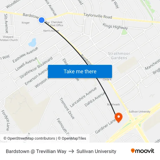 Bardstown @ Trevillian Way to Sullivan University map