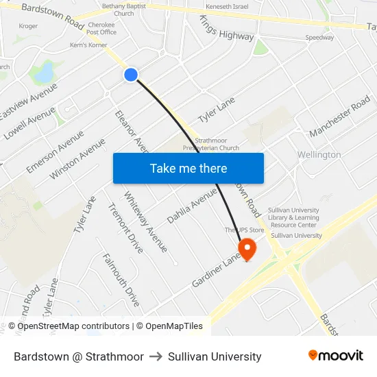 Bardstown @ Strathmoor to Sullivan University map