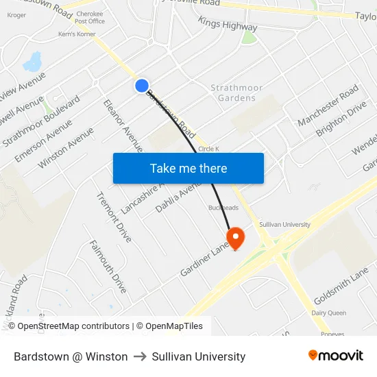 Bardstown @ Winston to Sullivan University map