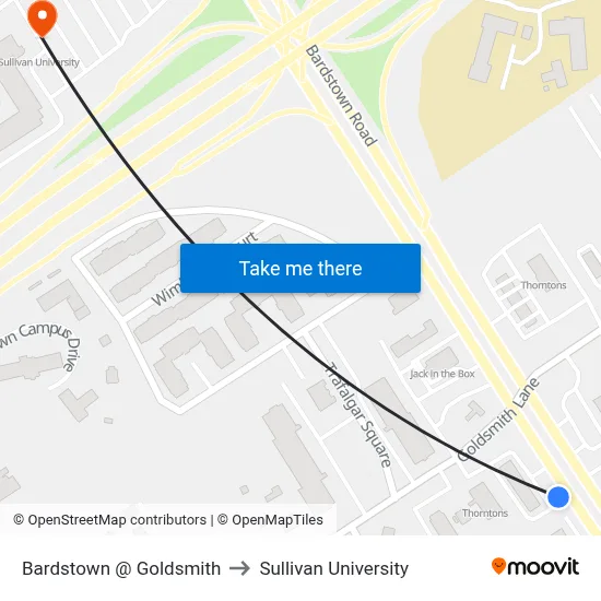 Bardstown @ Goldsmith to Sullivan University map