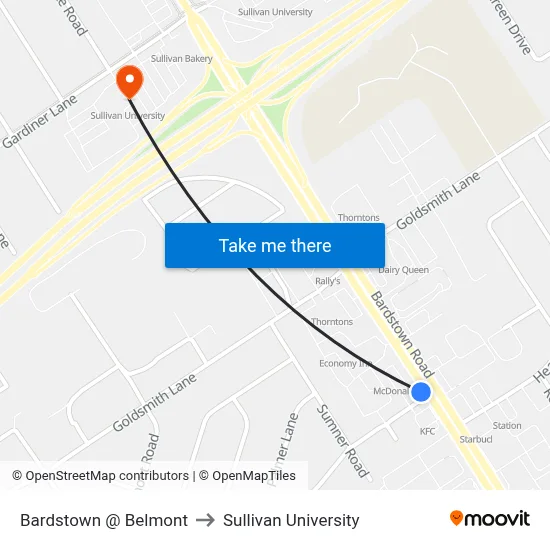 Bardstown @ Belmont to Sullivan University map
