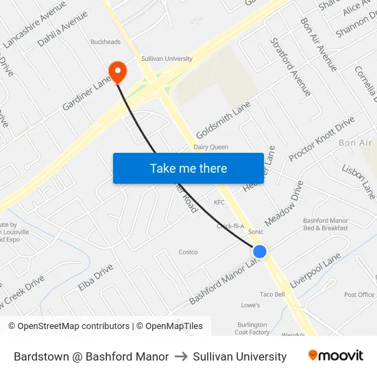 Bardstown @ Bashford Manor to Sullivan University map