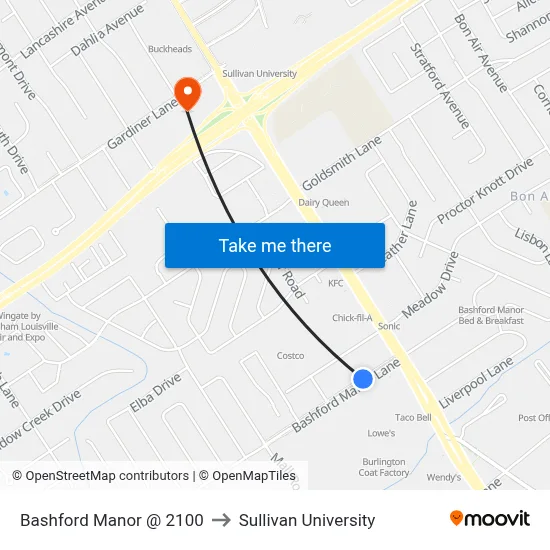 Bashford Manor @ 2100 to Sullivan University map