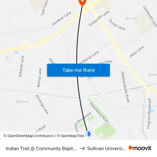 Indian Trail @ Community Baptist to Sullivan University map