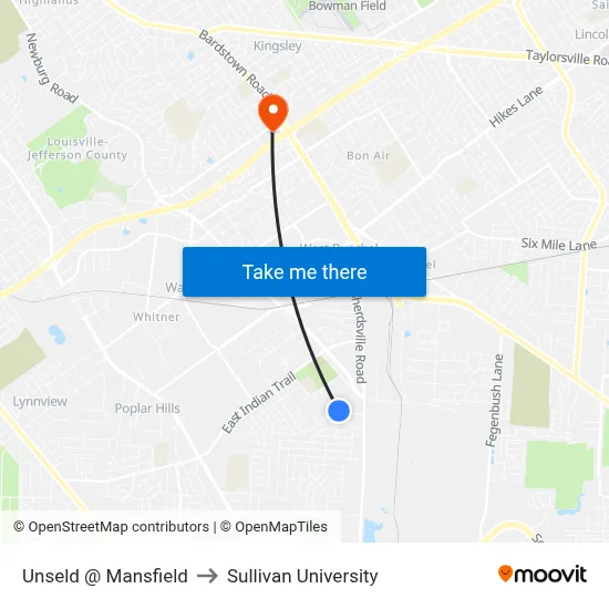 Unseld @ Mansfield to Sullivan University map