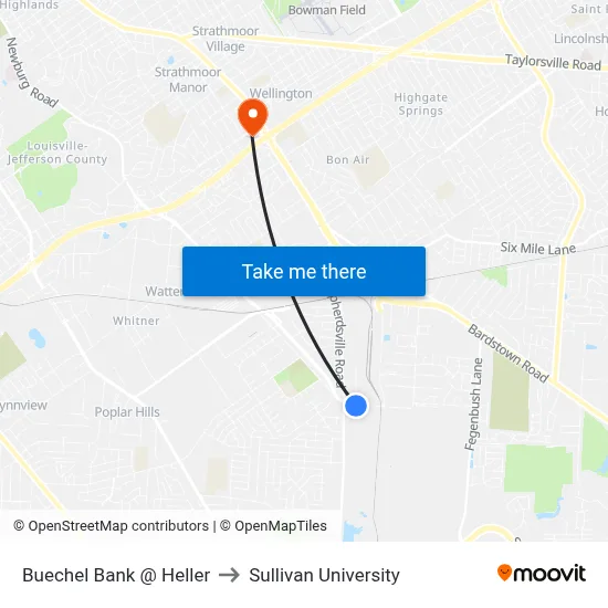 Buechel Bank @ Heller to Sullivan University map