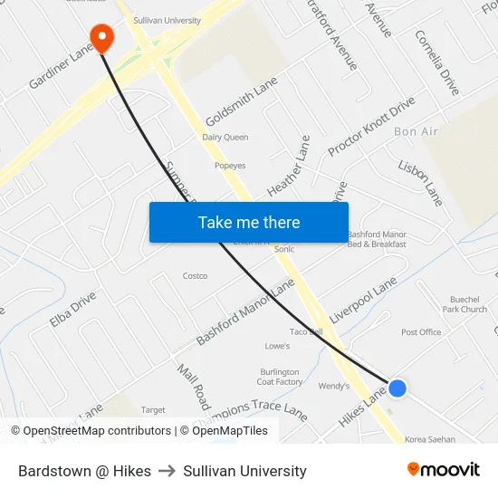 Bardstown @ Hikes to Sullivan University map