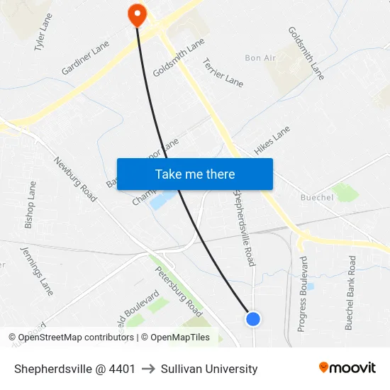 Shepherdsville @ 4401 to Sullivan University map