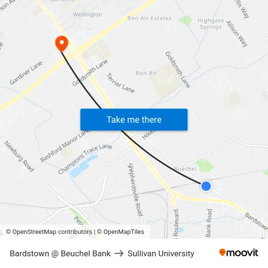 Bardstown @ Beuchel Bank to Sullivan University map