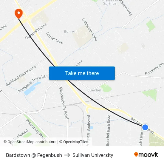 Bardstown @ Fegenbush to Sullivan University map