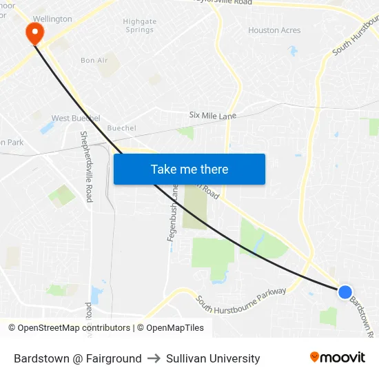 Bardstown @ Fairground to Sullivan University map