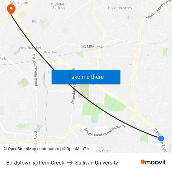 Bardstown @ Fern Creek to Sullivan University map