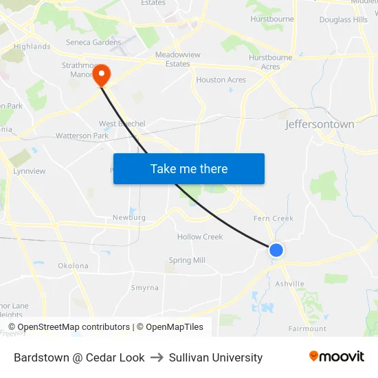 Bardstown @ Cedar Look to Sullivan University map