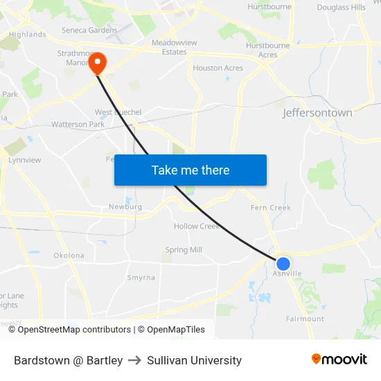 Bardstown @ Bartley to Sullivan University map