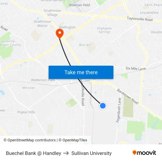 Buechel Bank @ Handley to Sullivan University map