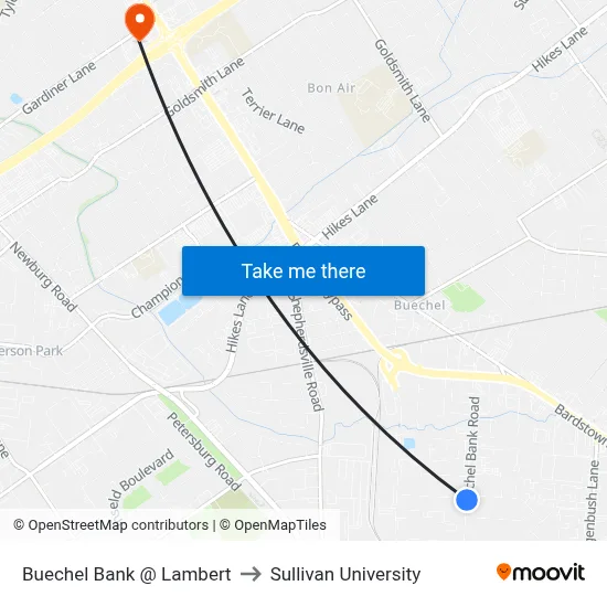 Buechel Bank @ Lambert to Sullivan University map