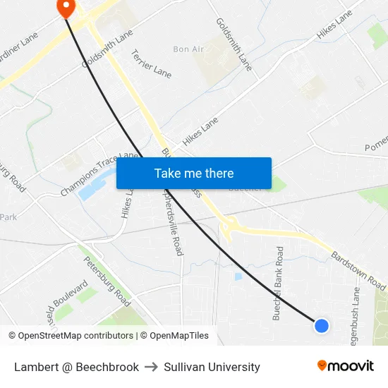 Lambert @ Beechbrook to Sullivan University map