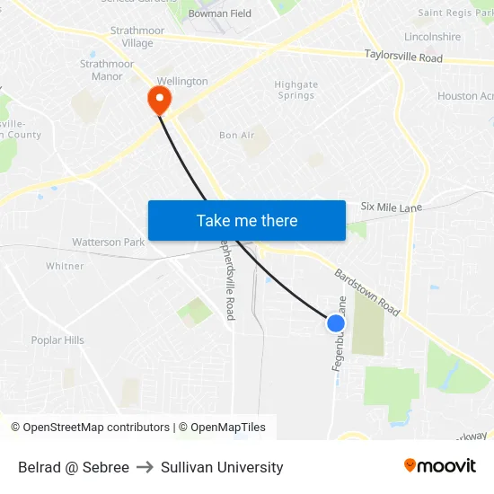 Belrad @ Sebree to Sullivan University map