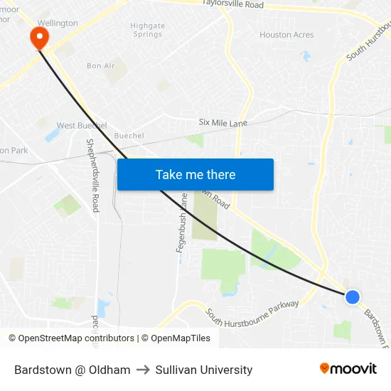 Bardstown @ Oldham to Sullivan University map