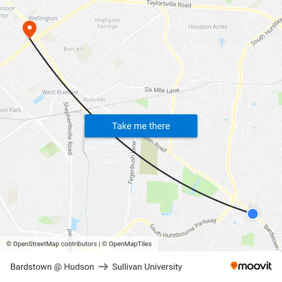 Bardstown @ Hudson to Sullivan University map