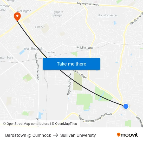 Bardstown @ Cumnock to Sullivan University map