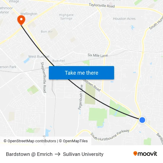 Bardstown @ Emrich to Sullivan University map