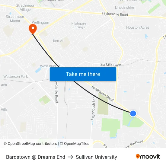 Bardstown @ Dreams End to Sullivan University map