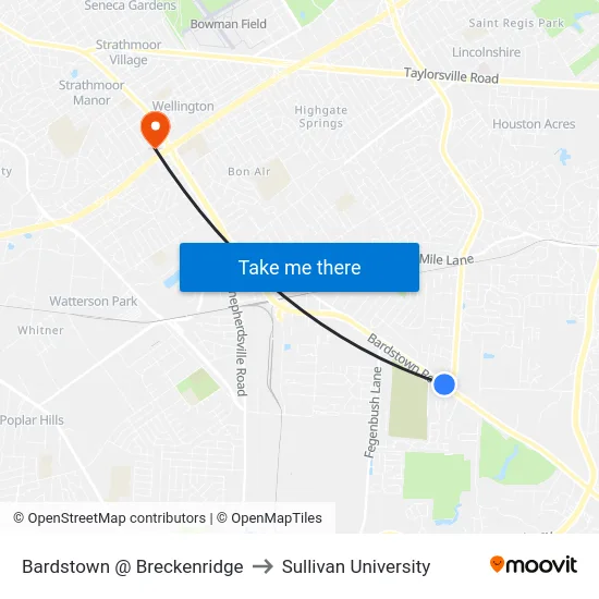 Bardstown @ Breckenridge to Sullivan University map
