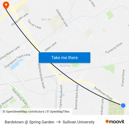 Bardstown @ Spring Garden to Sullivan University map