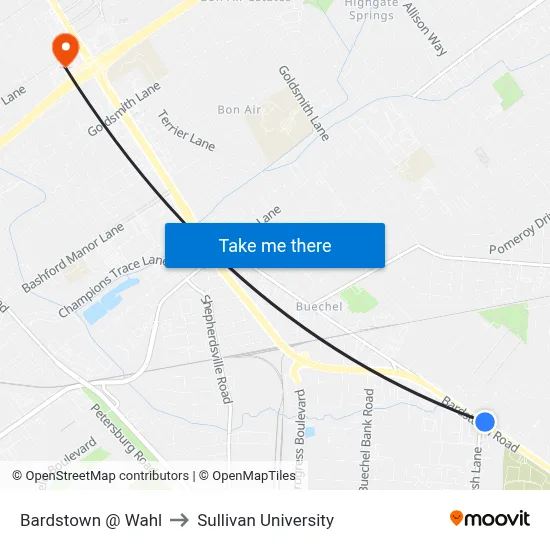 Bardstown @ Wahl to Sullivan University map