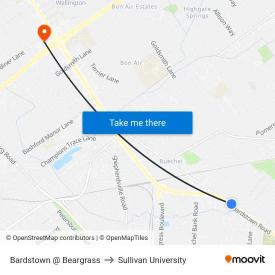 Bardstown @ Beargrass to Sullivan University map